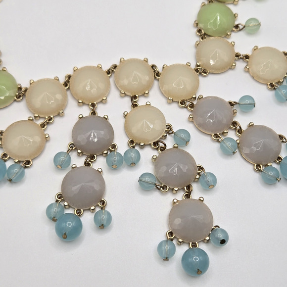 Statement Necklace Chunky Pastel Beaded Goldtone Runway Maximalist Cocktail Glam - Picture 3 of 13